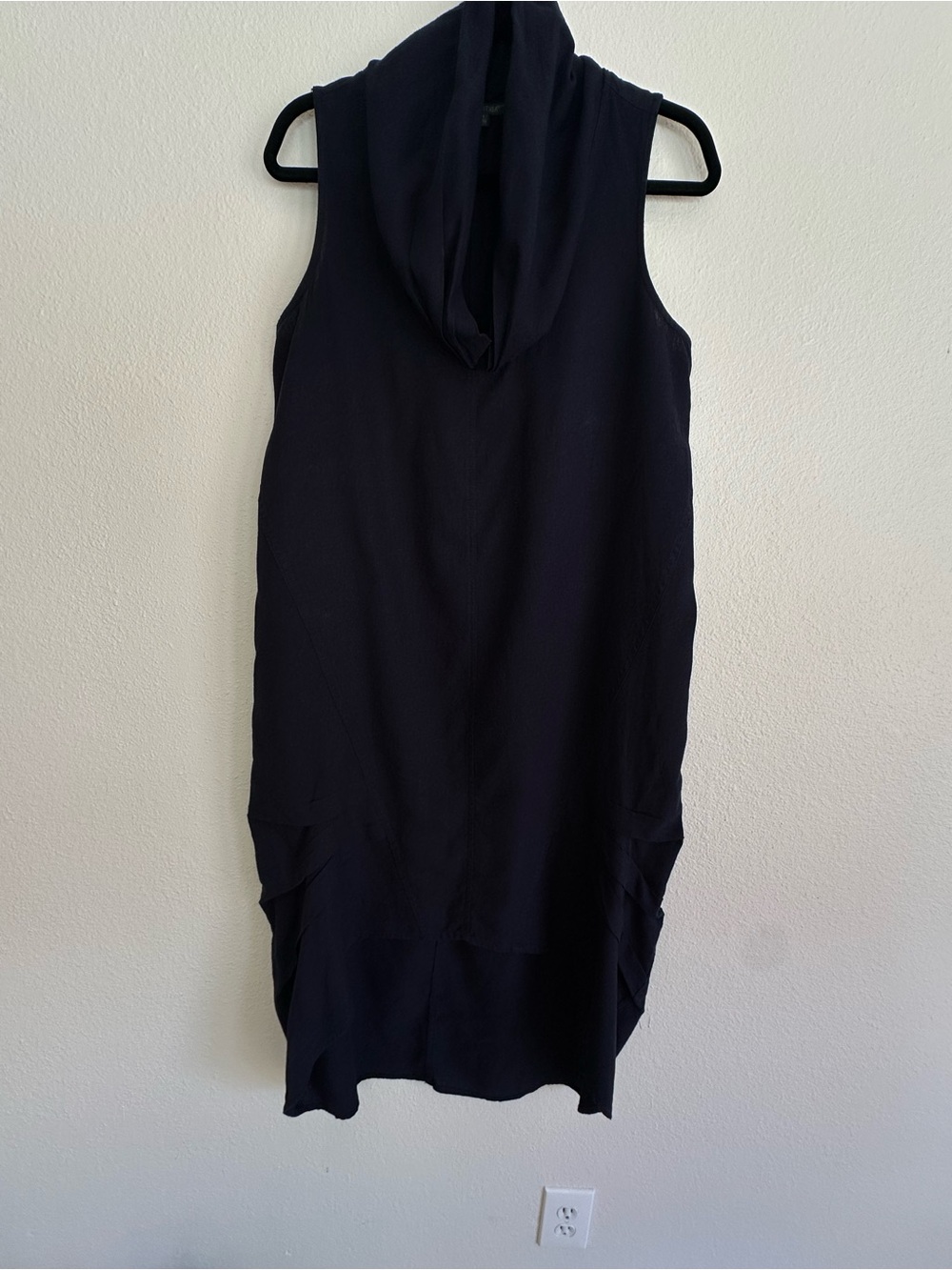 For Cynthia Navy Sleeveless High Low Linen Cowl Neck Midi Dress Size Medium